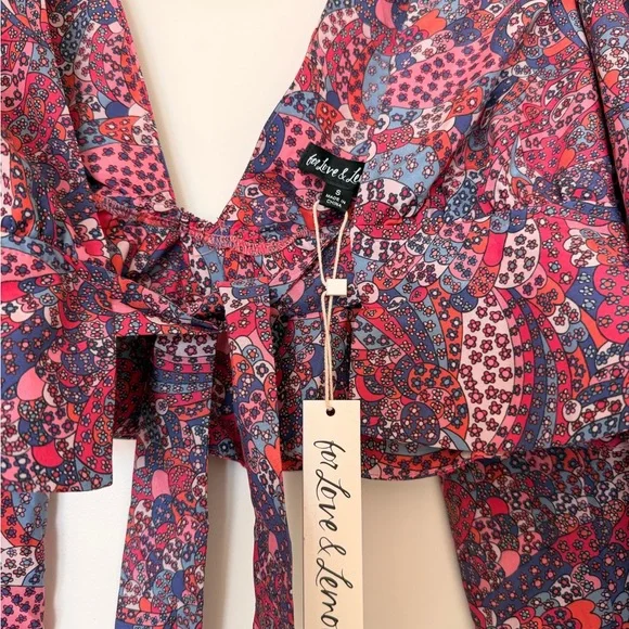 For Love & Lemons Red Pink Blue Paisley Crop Top - Picture 2 of 3